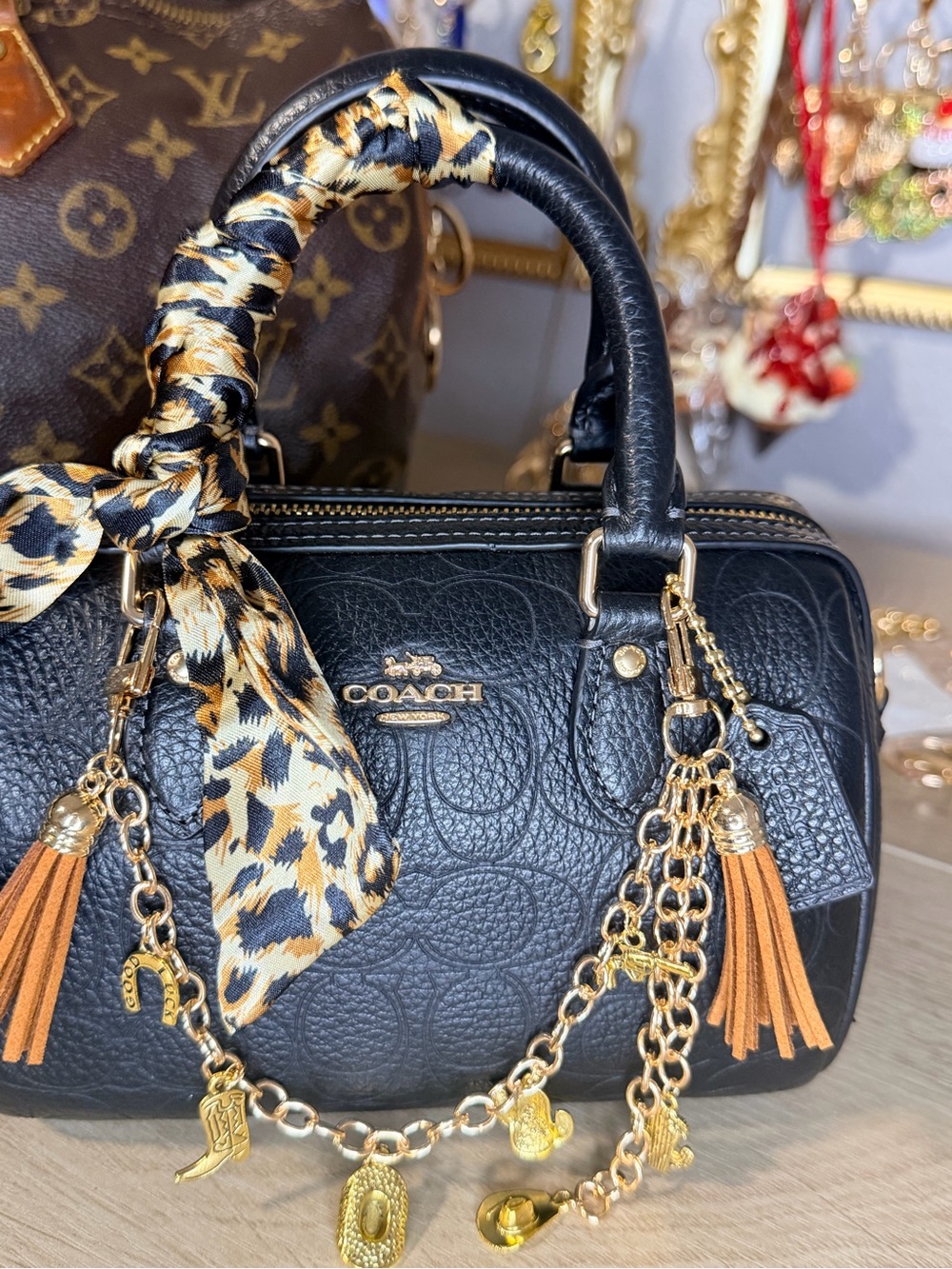 Gold Cowboy Charm Chain and Leopard Scarf